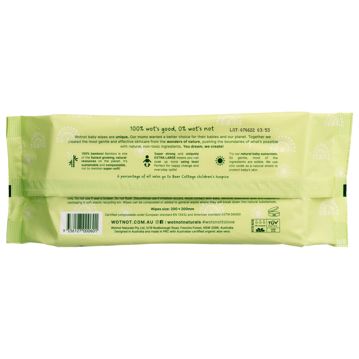 WotNot 100% Natural Biodegradable Baby Wipes 70pk