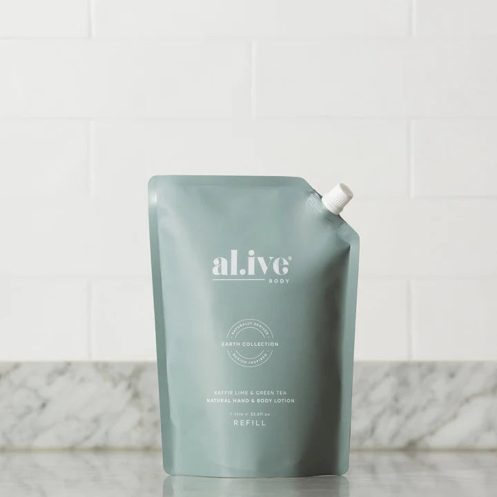 al.ive body Hand &amp; Body Lotion Refill Pouch - Kaffir Lime &amp; Green Tea 1L