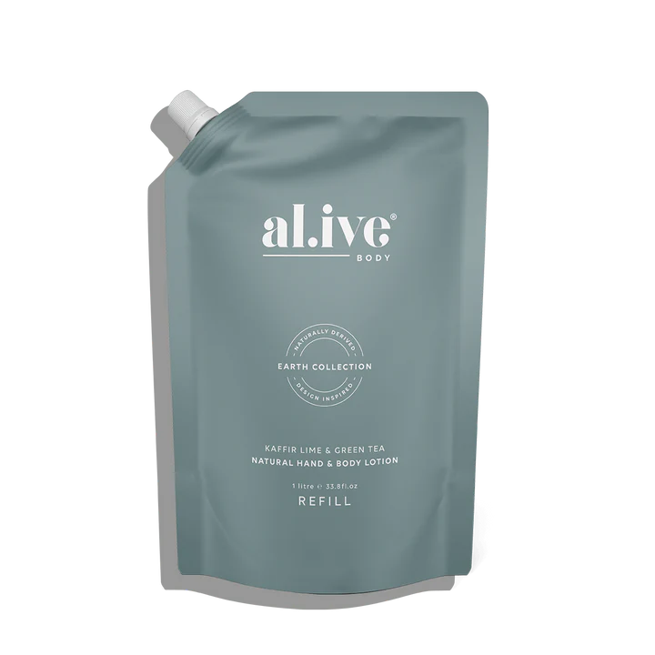 al.ive body Hand &amp; Body Lotion Refill Pouch - Kaffir Lime &amp; Green Tea 1L