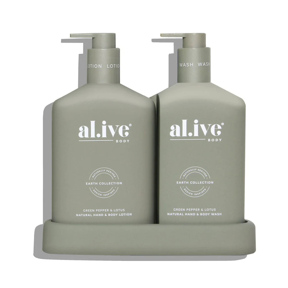 al.ive body Wash & Lotion Duo + Tray - Green Pepper & Lotus
