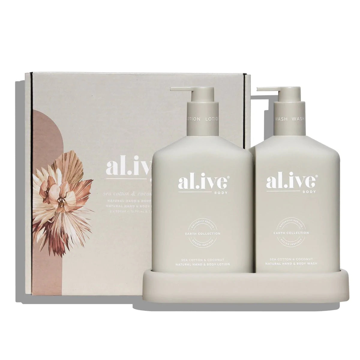 al.ive body Wash &amp; Lotion Duo + Tray - Sea Cotton &amp; Coconut
